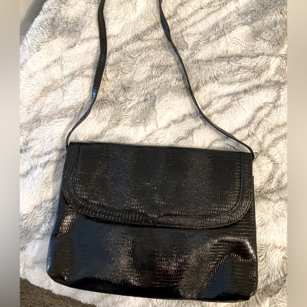 Faux leather large black envelope bag